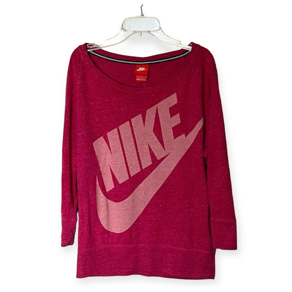 Nike Pink Marled Graphic Scoop Neck Sweatshirt with 3/4 Sleeves Size Small